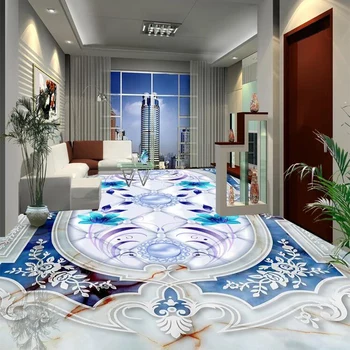 

European Style Blue Marble Floor Painting PVC Self-Adhesive Waterproof Mural 3D Tiles Floor Wallpaper Kitchen Bathroom Stickers