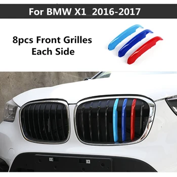 

For BMW X1 F48 8 Grilles 2016-2017 3D M Styling Front Grille Trim motorsport Strips grill Cover performance Stickers