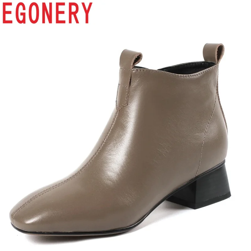 

EGONERY free shipping women shoes newest fashion square toe zipper low square heel four colors winter plush warm ankle boots