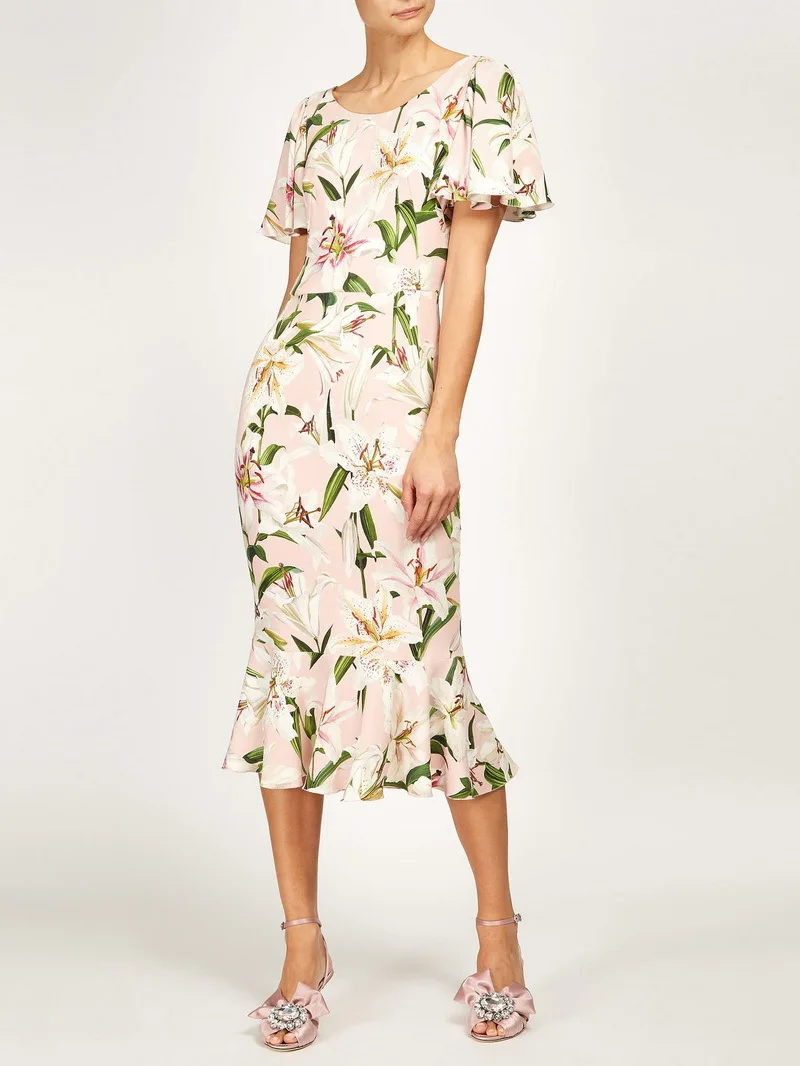 

Fashion women's Fisthtail dress Brand new 2019 summer runways floral print elegant Trumpet / Mermaid dress A427