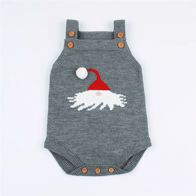 Newborn Christmas Baby Bodysuit Knitted Sleeveless Funny Cartoon Infantil Bodysuit Winter Toddler Girl Boys Onsies Jumpsuit gray-1