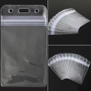 

10Pcs Vertical Transparent Vinyl Plastic Clear ID Card Badge Holder with Zipper