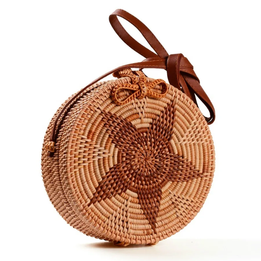 

Round Rattan Straw Bags for Women Wicker Srarts Printing Shoulder Bags Designer Bohemia Crossbaody Bag Lady Summer Beach Bow sac