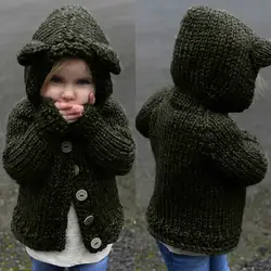 Зимнее пальто для маленьких девочек; коллекция 2018 года; Модный Детский свитер; плотный теплый вязаный пуловер; Однотонный свитер с