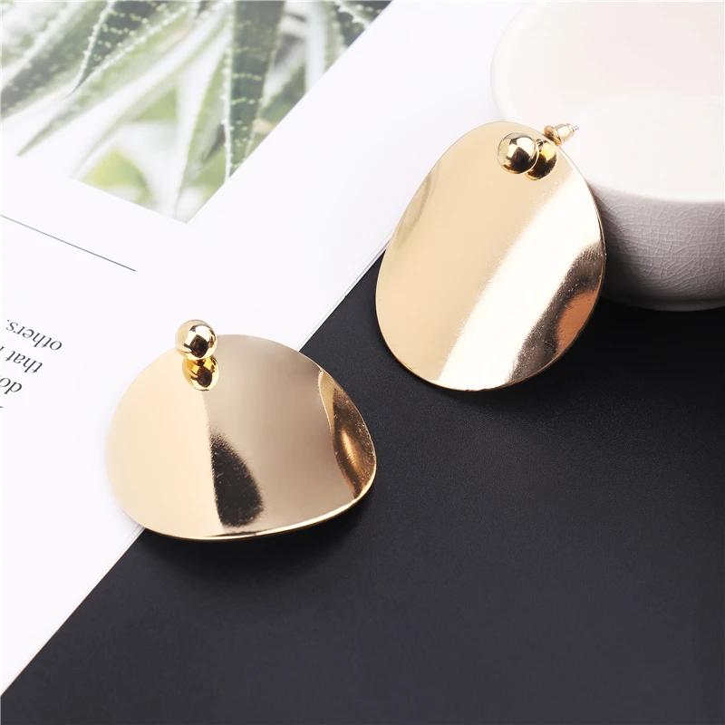 Trendy Large Round Drop Earring for Women Gold Silver Color Metal Circle Earrings Statement Jewelry 1946