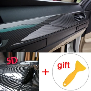 

5D Ultra Gloss Glossy Black Carbon Fiber Wrap Sticker Decal Scraper Kit Car Exterior Decoration Sticker 30x152cm