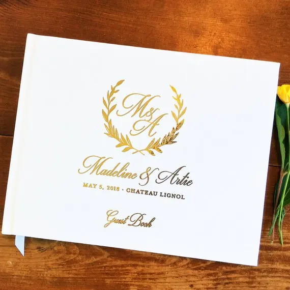 

Customize wreath Gold Foil Unique Wedding Guest Books guestbook Alternative Customwedding Rustic memory keepsake Guest Book