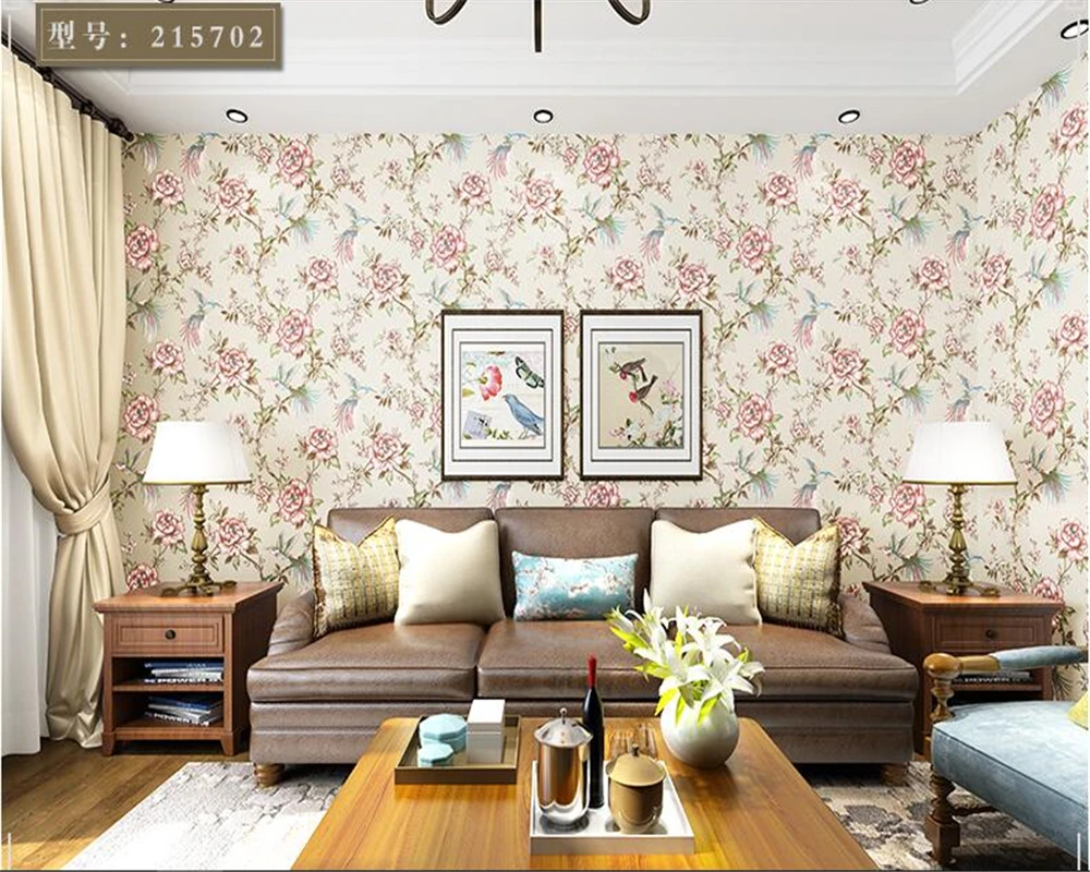 beibehang papel de parede wall paper Fresh and stylish garden flowers and birds American Village Wallpaper Bedroom TV Background