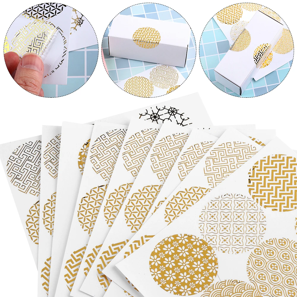 

90PCS/10Sheets DIY Gold Design Baking Packaging Sealing Sticker Bags Tags Paper Labels Stickers Party Wedding Invitations Gifts