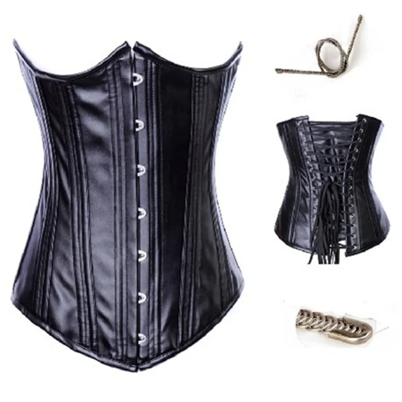 

2016 Elegant Ladies Sexy Faux Leather Lingerie Lace up Spiral steel boned Corset and Bustier Top