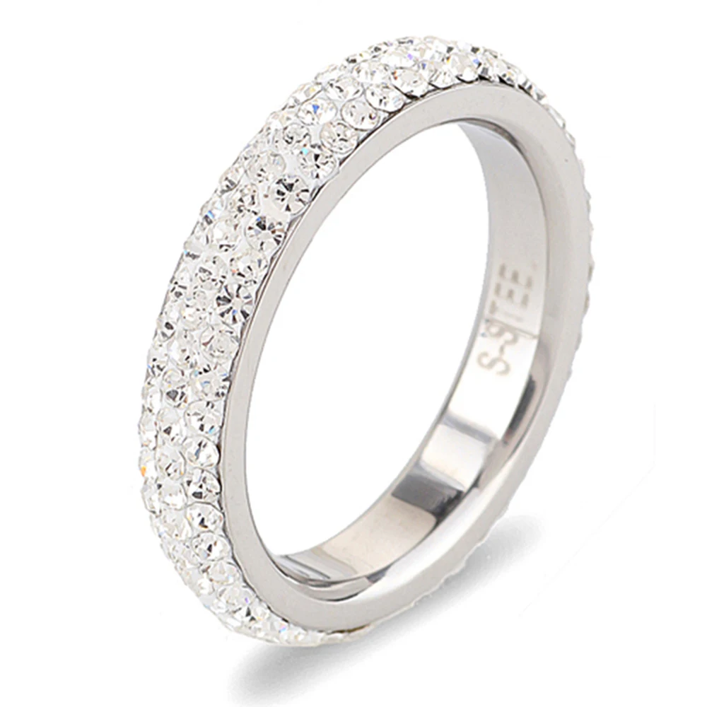 Three row clear crystal Gold Color Stainless steel Wedding Rings For women with Full Size wedding rings,womens ring,jewelry rings,ring jewelry