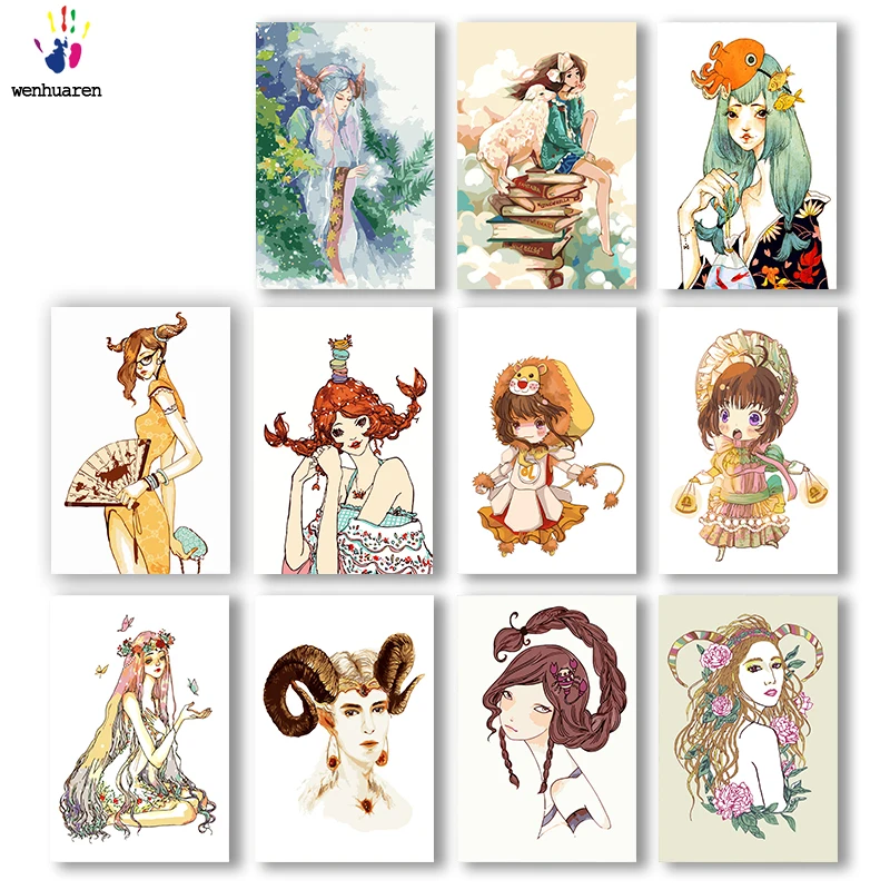 

DIY colorings pictures by numbers with colors Twelve constellation illustration picture drawing painting by numbers framed Home