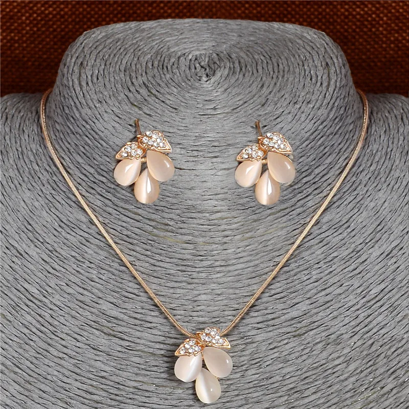 Женский ювелирный комплект из колье серёг и кольца с опалом|jewelry sets|women jewelry setwedding |