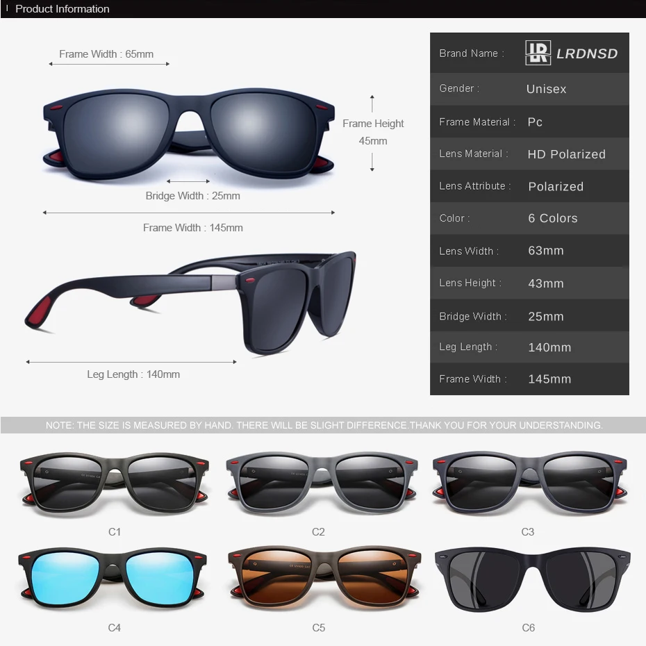 LRDNSD Classic Square Polarized Sunglasses Men Women Brand Designer Mirror UV400