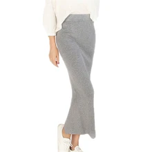 Новая мода осень зима Трикотажная хлопковая Женская Макси юбка женская с высокой талией прямая с разрезом красная серая А-силуэт длинная юбка O342