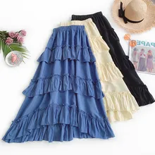 AcFirst Spring Vintage Black Blue Sexy Women Skirt Female High Waist A-line Ankle Long Skirt Clothing Ruffle Tiered Skirts цена AcFirst Spring Vintage Black Blue Sexy Women Skirt Female High Waist A-line Ankle Long Skirt Clothing Ruffle Tiered Skirts цены онлайн