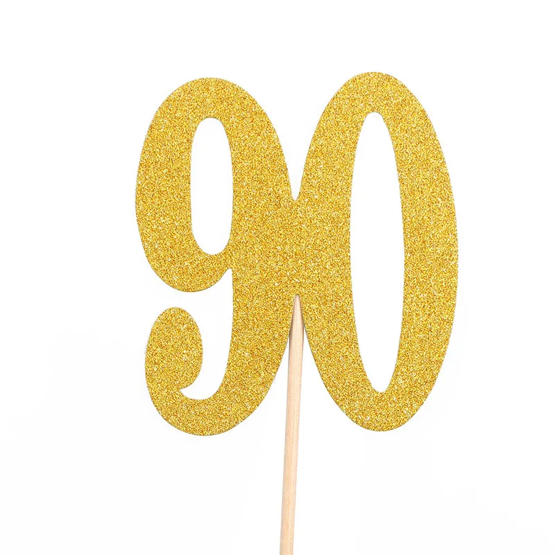Золотые топперы для кексов на день рождения 30, 40, 50, 10 шт., украшения для дня рождения для детей и взрослых 20, 60, 70, 80, 90, товары для празднования юбилея - Цвет: 90