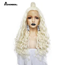 Cheap Anogol Brand New Platinum Blonde High Temperature Fiber Long Deep Wave Synthetic Lace Front Wig For White Women Free Part Cheap Anogol Brand New Platinum Blonde High Temperature Fiber Long Deep Wave Synthetic Lace Front Wig For White Women Free Part