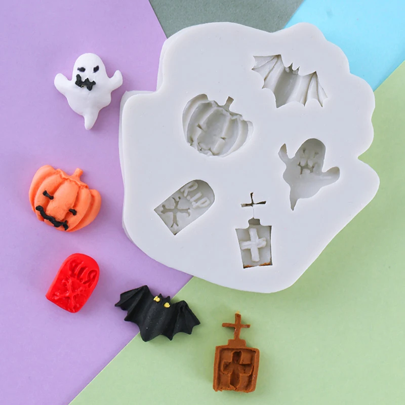 Pumpkin Head Bat Tombstone Spirit Fondant Mould Baking Chocolate Resin Moulds Silicone Cake Mold