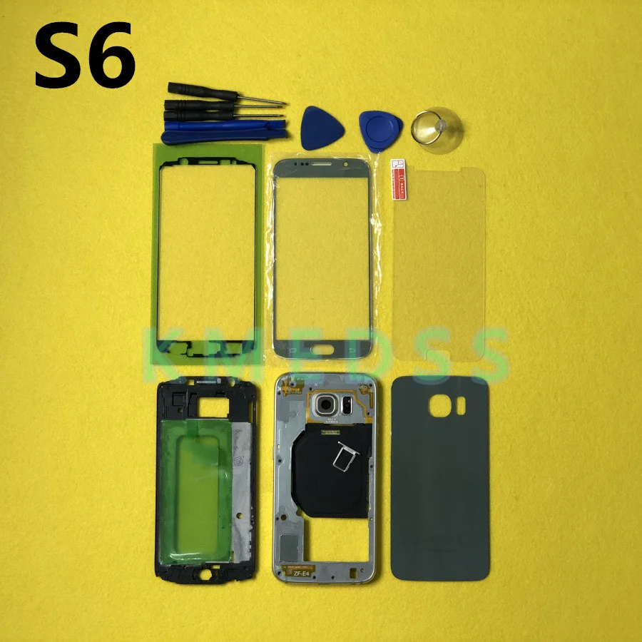 Полный Корпус чехол для Samsung Galaxy S6 G920 G920F ЖК-дисплей панели Ближний рамка Батарея door обложка+ спереди Стекло объектив+ Инструменты