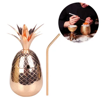 

Behogar 900ml/30OZ Fashion Pineapple Tumbler Mug with Drinking Cups Straw for Beverage Cocktails Moscow Mule Mojito Margarita