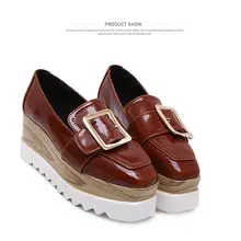 Демисезонные туфли на плоской подошве из лакированной кожи с квадратным зеркалом повседневная обувь на толстой платформе размеры 34-40