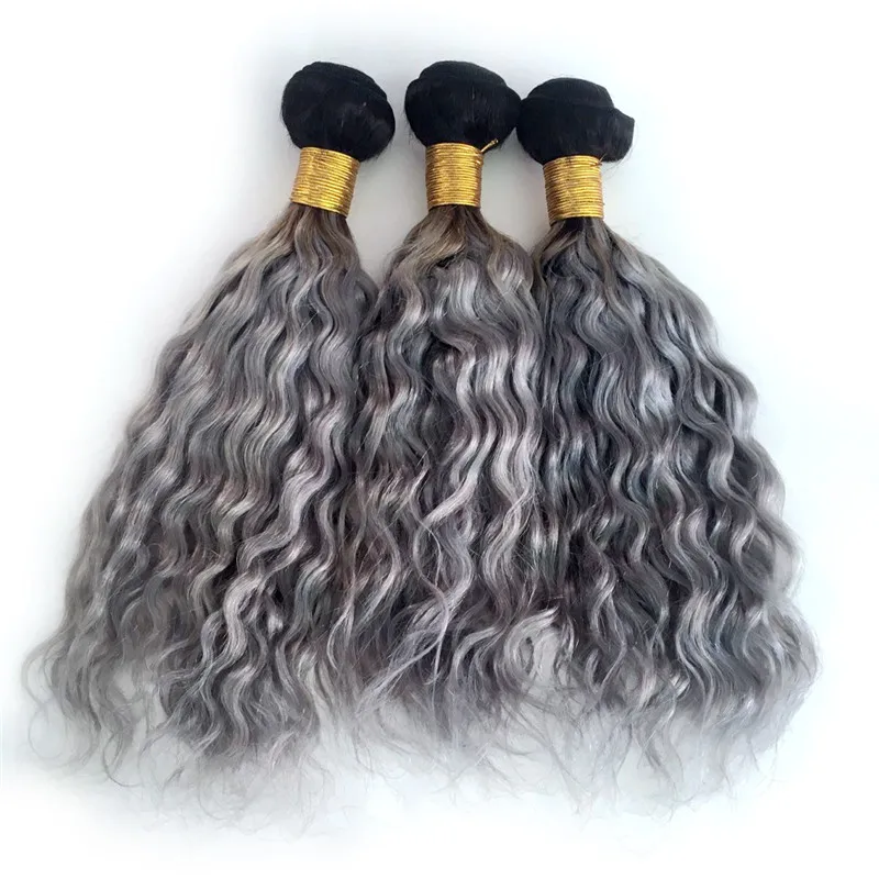 3pcslot Ombre Grey Human Hair Extension Natural Wave Curly Dark Root Silver Grey Hair Bundles Free Shipping (5)