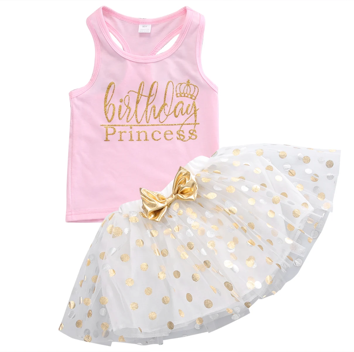 

New 2017 Summer Kid Baby Girl BIRTHDAY PRINCESS Outfit Sleeveless Tops Vest Party Polka Dot Skirt Princess Dress Set Clothes