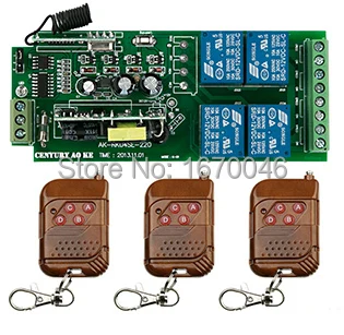 

2015 NEW 220V 10A 4CH electrc rf wireless remote control switch 315mhz 433.92mhz remote receiver transmitter