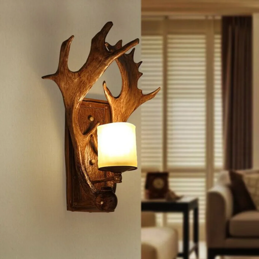 

American Style Vintage Resin Antler Wall Lamps Novelty Design Dining Room Living Room Wall Light Wall Fixtures Home Decoration