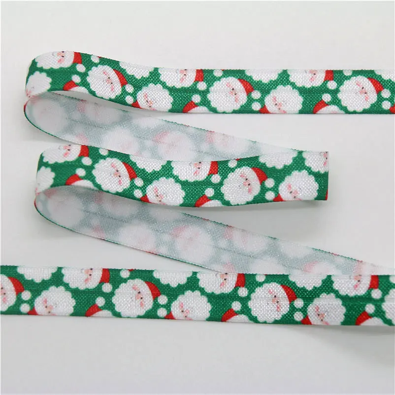 

DHK 5/8'' 5yards christmas satas printed Fold Elastic FOE stretch ribbon hairbow headwear headband DIY Wholesale C1544