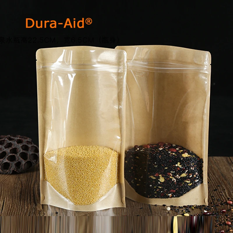 

Front Clear Back Brown Kraft Paper Plastic Zipper Bags Zip Lock Stand Up Ziplock Resealable Food Coffee Package Doypack Pouch
