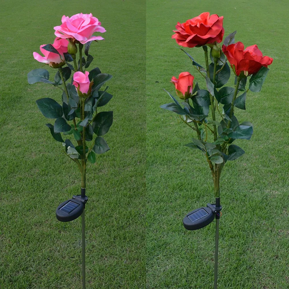 

3 LEDs Rose Flower Solar Powered LED Light Yard Lawn Night Light Lamp Landscape for Garden Home Decoration Waterproof Lights