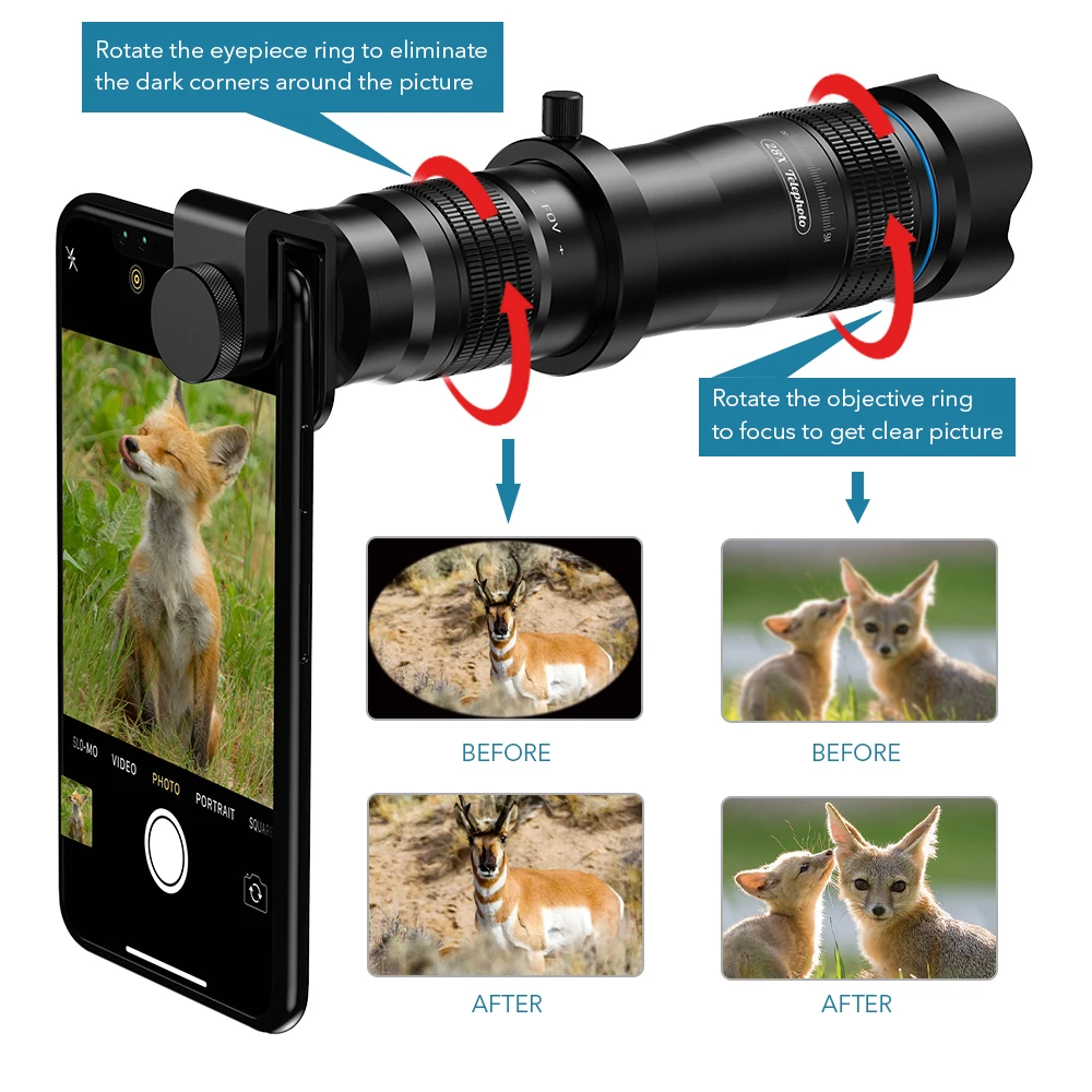 APEXEL Optic Phone Camera Lens HD 28X Metal Telescope Lens Monocular With Mini Selfie Tripod For iP