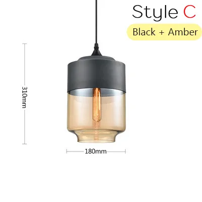 Современный простой металлический промышленный стеклянный подвесной светильник Лофт барная стойка столовая индивидуальная креативная стеклянная потолочная Подвесная лампа - Цвет корпуса: C-Black-amber