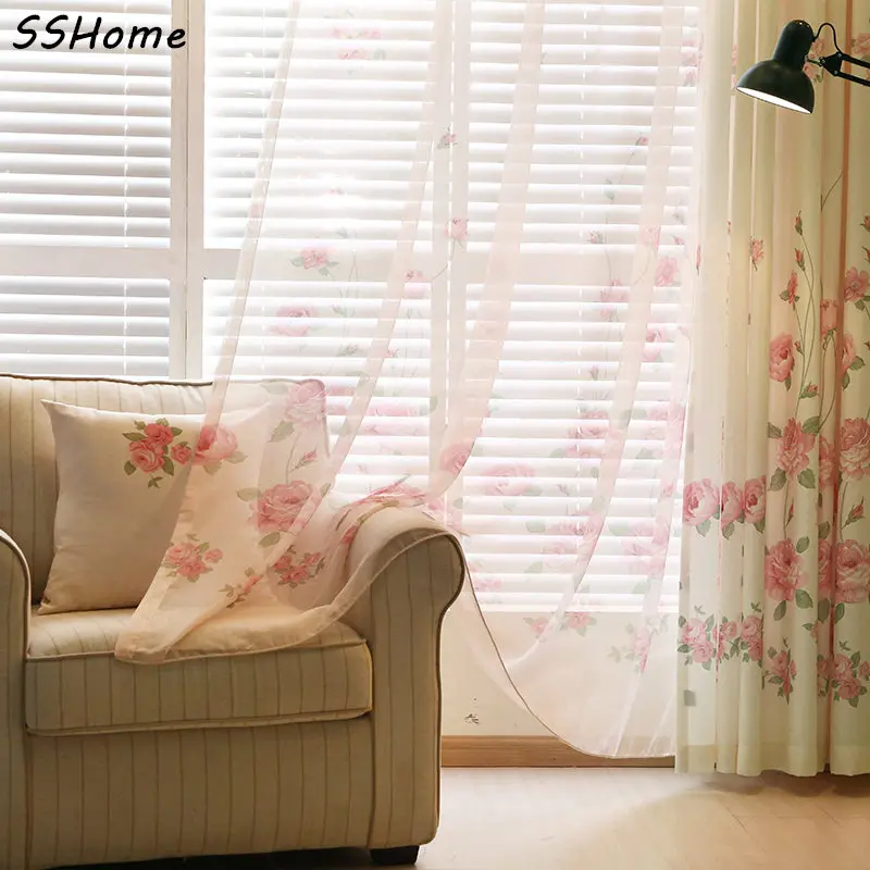 Rustic curtain small floral print window curtains for bedroom curtain