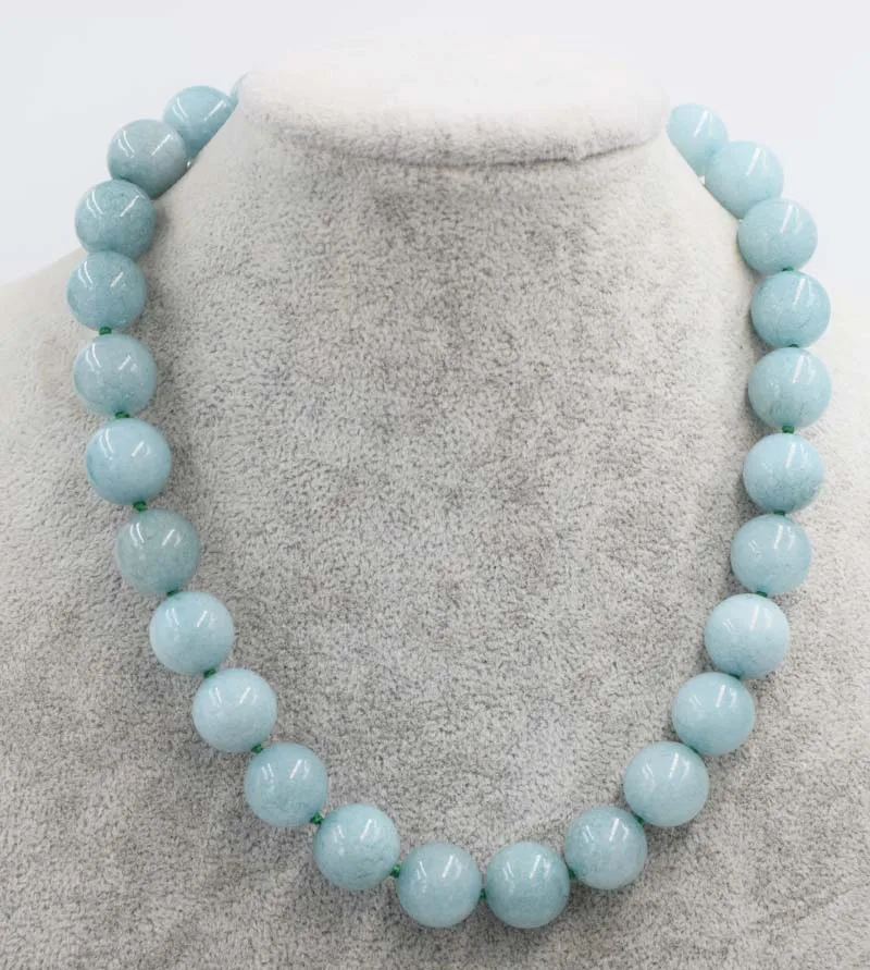 

ligtht blue jade round 12mm 14mm necklace 17inch wholesale beads nature FPPJ woman 2017