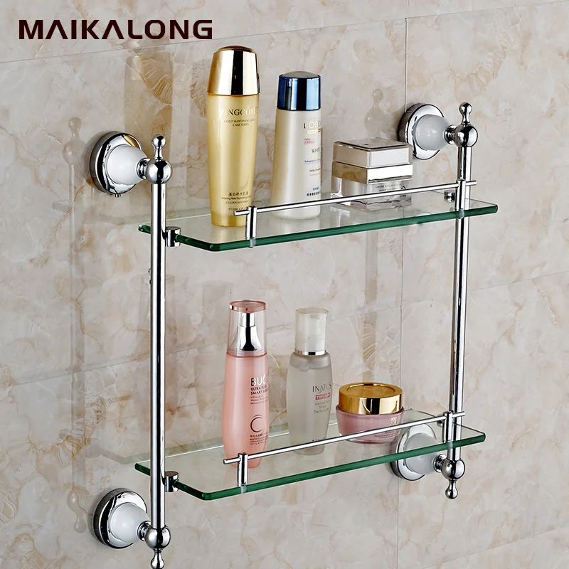 Double Glass Shelf bathroom shelf Bathroom Accessories Golden Finish