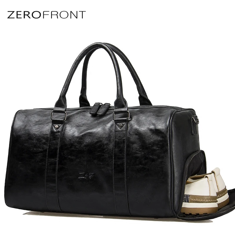 Men' Travel Duffle Bags Pu Leather Shoe Pocket Men's Travel Bags Black
