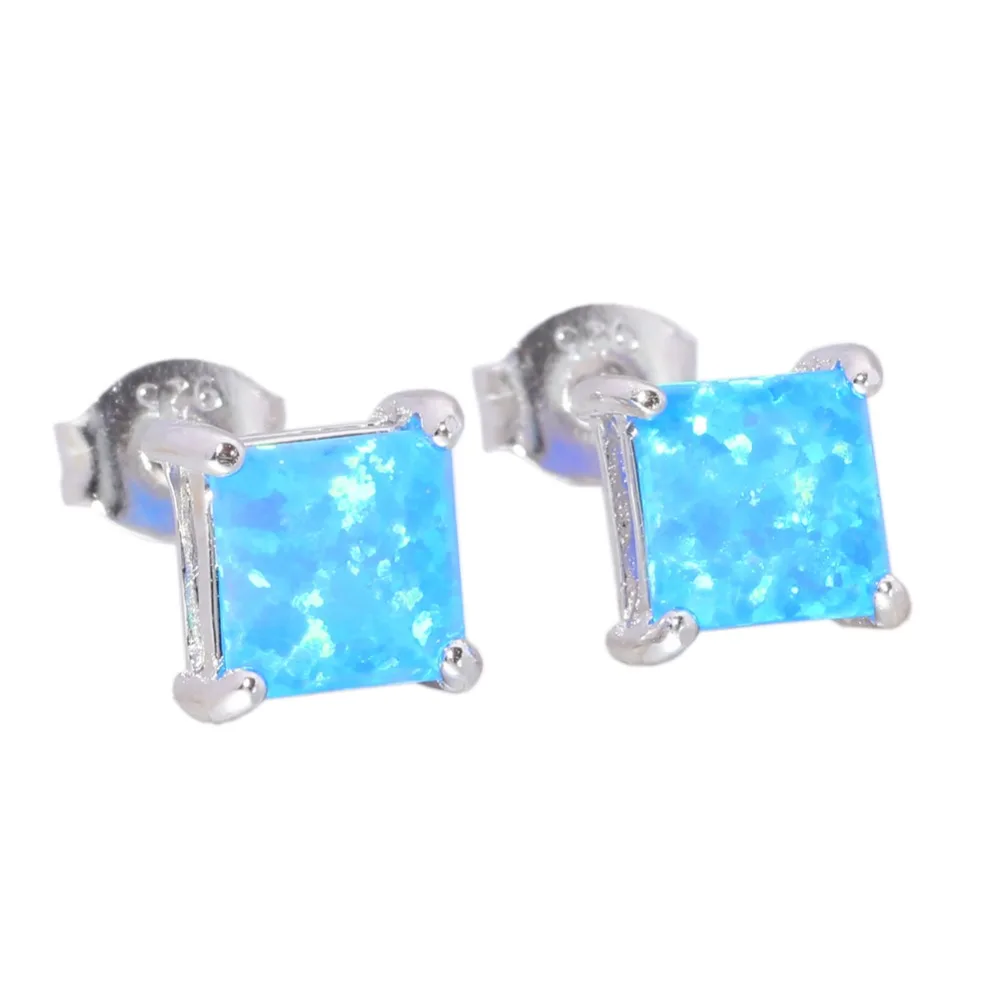 Blue White Fire Opal 925 Sterling Silver Women Jewelry Stud Earrings SE018-19