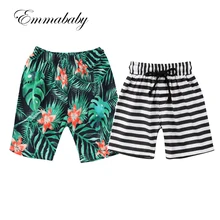 Лидер продаж, детские шорты в полоску с цветочным принтом для маленьких мальчиков Повседневный праздничный пляжный шорты свободные шорты летние шорты на возраст от 1 до 6 лет