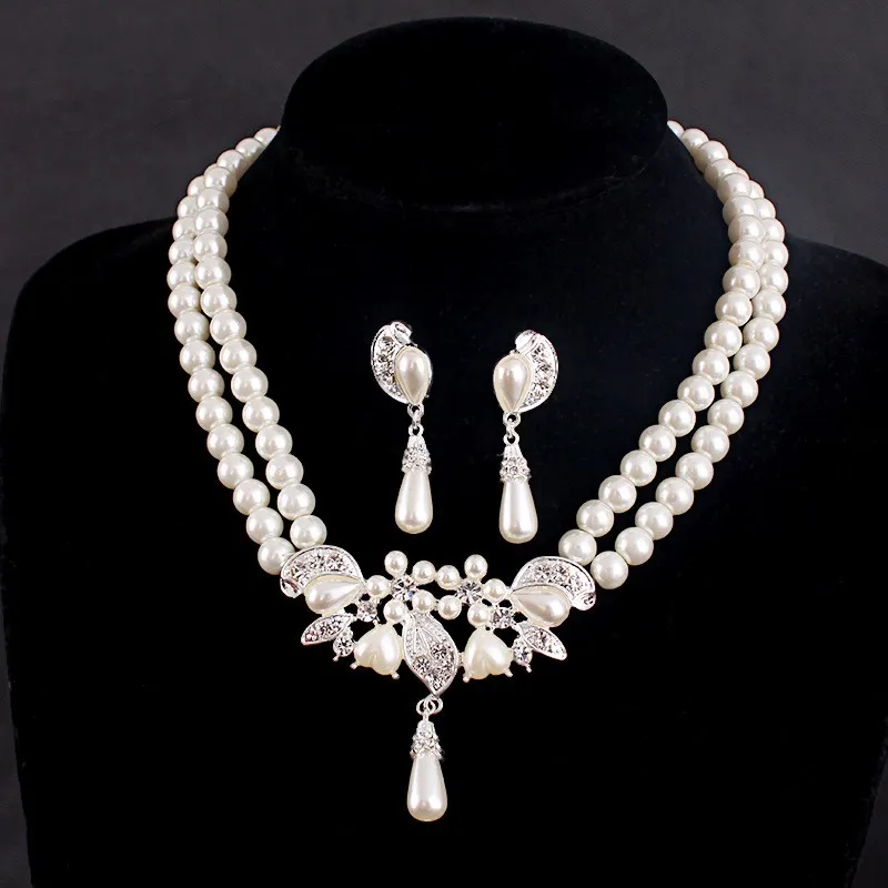  925 stealing silver fashion jewelry set for women simulated pearl & CZ diamond necklace earrings wedding sets romantic elegant bijoux femme HD009 (2)