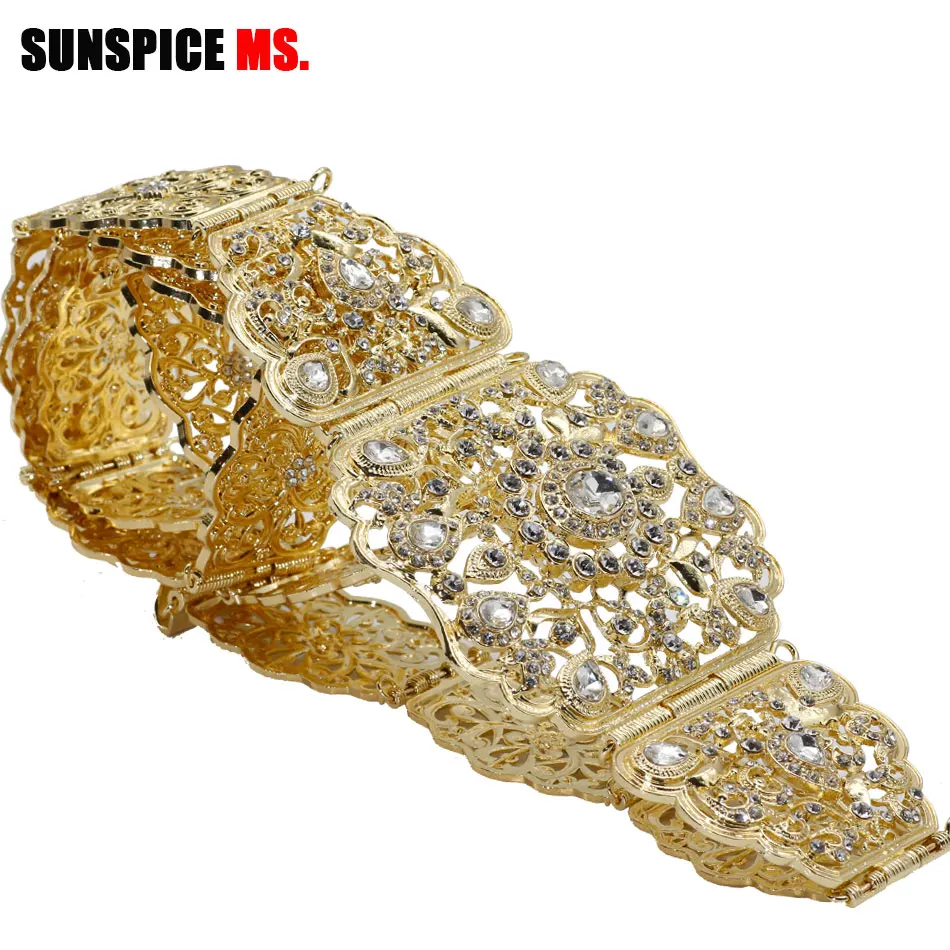 

SUNSPICE-MS free shippping Moroccan Pansy Caftan wedding gold and silver Metal belt for women crystal waist chian body jewelry