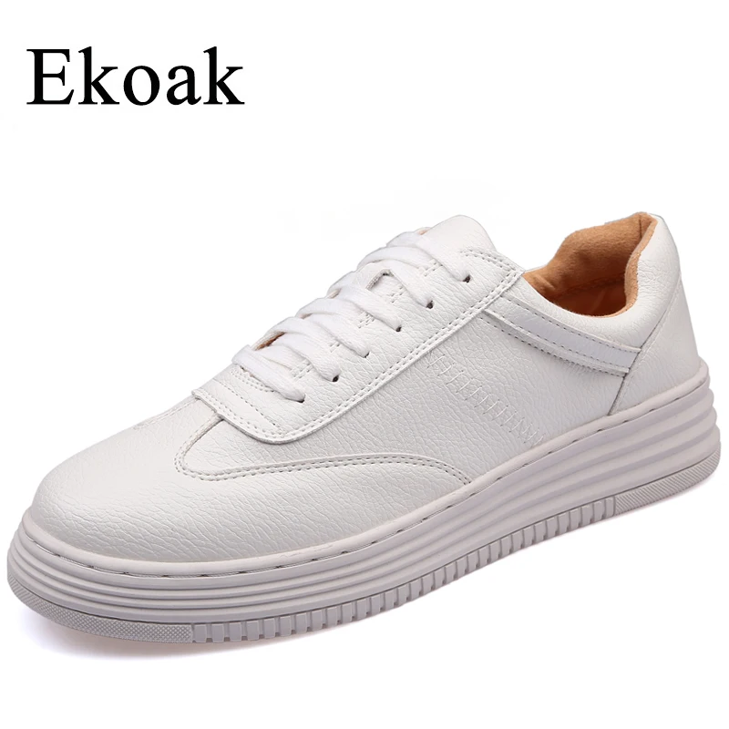 

Ekoak New Genuine Leather Sneakers Women Casual Shoes Women Flats Platform Shoes Fashion Lace-up White Students Shoes
