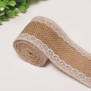 

5 Metre Natural Burlap Hessian Ribbon Jute with Lace for Wedding Party Decoration Lace Trim Christmas Decor AA7950
