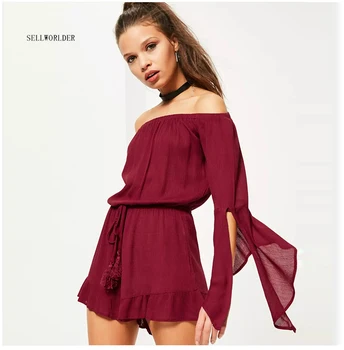 

2017 SELLWORLDER Wonmen Casual Vintage Off The Shoulder Ruffle Chiffon Jumpsuit & Playsuit