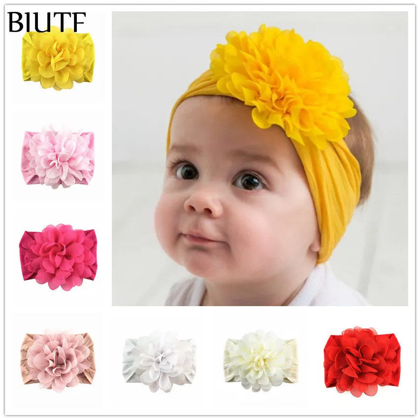

1pcs/lot 10cm Large Chiffon Flowers with Extra Wide Elastic Nylon Headband Kids Headwrap Fashion Headwear Accessories HB074