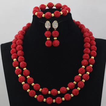 

Red Fashion Jewelry Sets Necklace Earrings Set Women Costume Jewelry Set Artificial Coral Beads Free Shipping CNR620