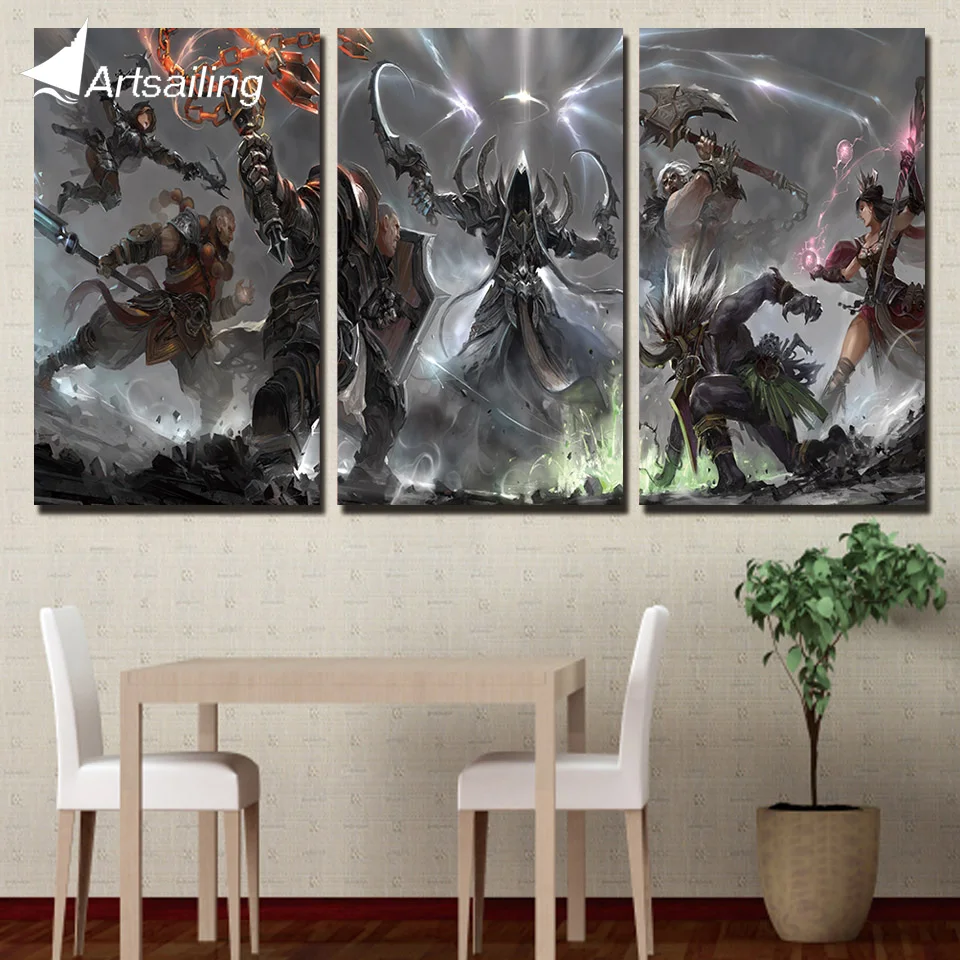 

ArtSailing 3 piece canvas painting Diablo 3 game HD posters and prints canvas painting for living room free shipping XA-1979D