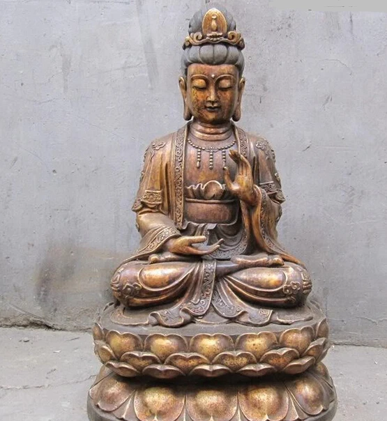 

huij 008125 Tibet Buddhism Bronze Copper lotus flower Guan Yin Kwan-yin Bodhisattva statue
